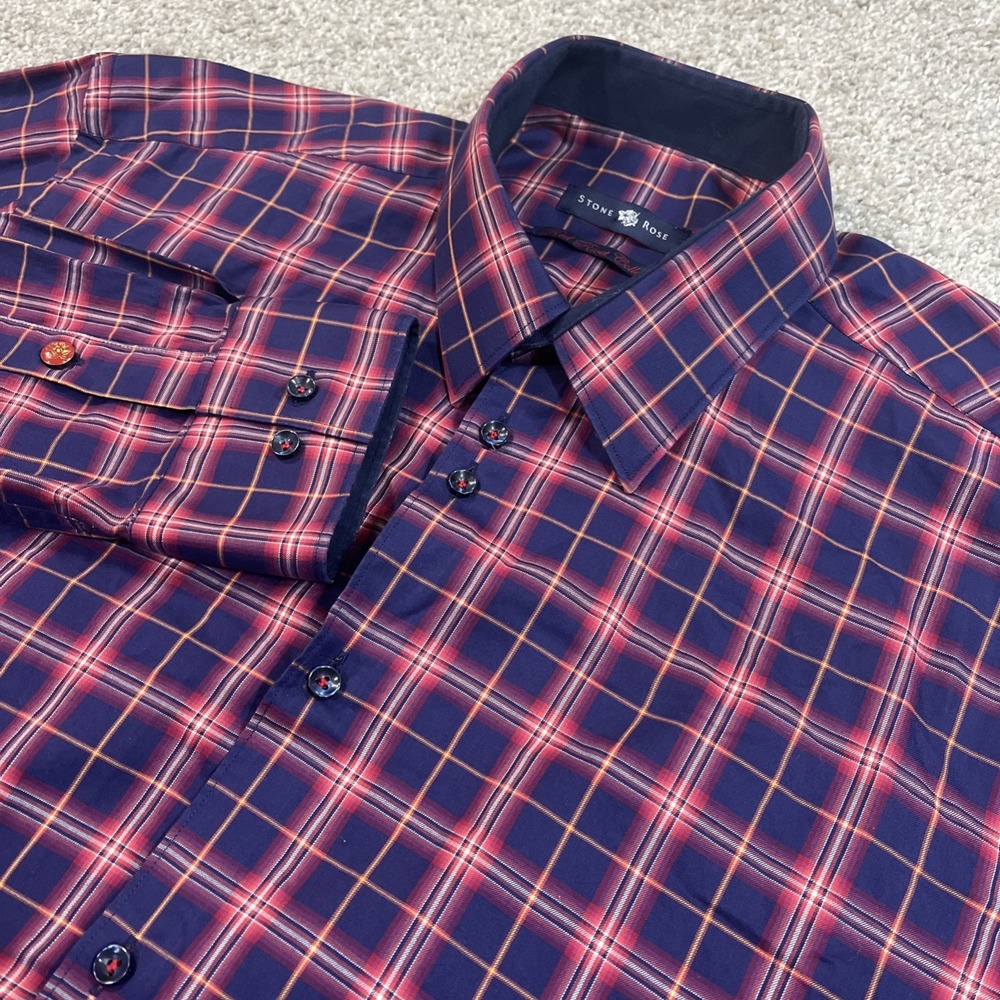 Stone Rose‎ Red Rivet Collection Shirt Sz 4 Navy Red Plaid Long Sleeve Button Up